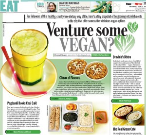 Vegan Options at Pagdandi featured in Pune Mirror, Saturday 11th July 2015, Page 19